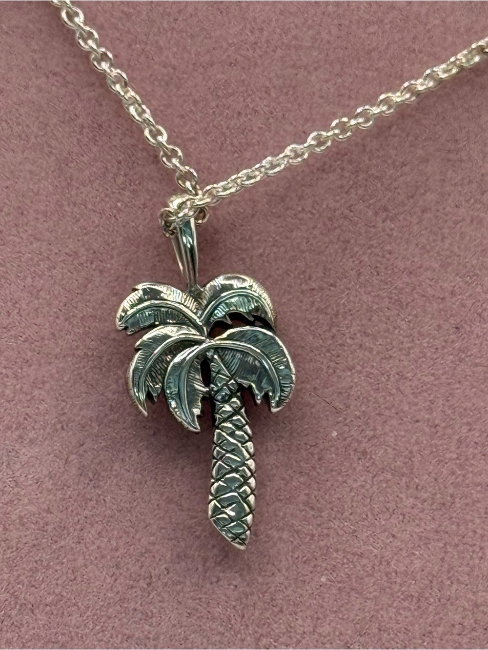 Sterling Silver Kabana Palm Tree coral inlay necklace - Picture 5 of 7